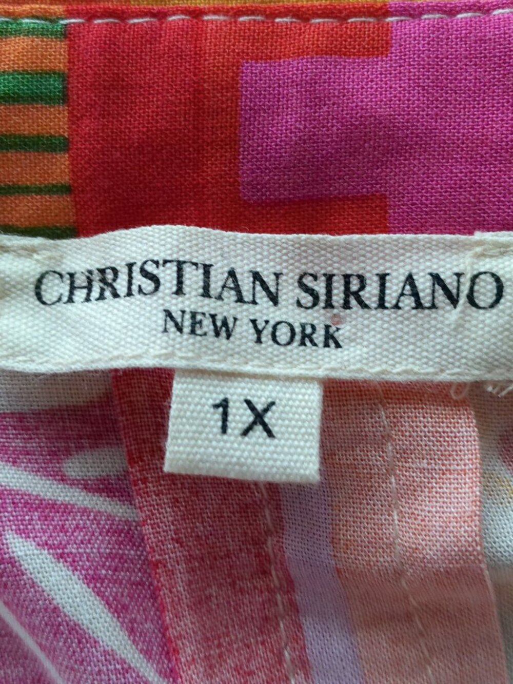CHRISTIAN SIRIANO NWOT Elbow Sleeve Collared Button-Up Tropical Design Blouse 1X - Picture 6 of 10
